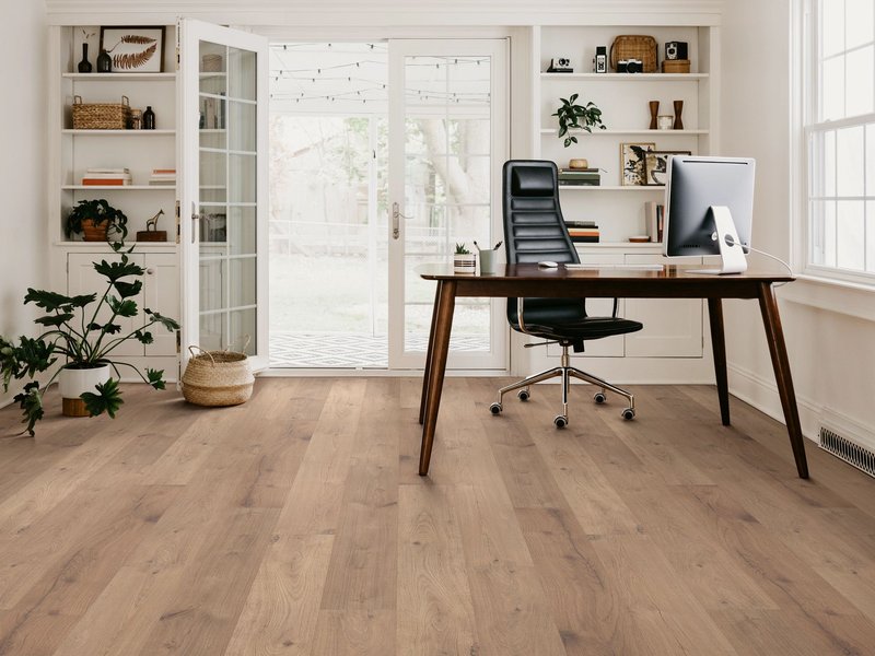 home office and desk on laminate floor